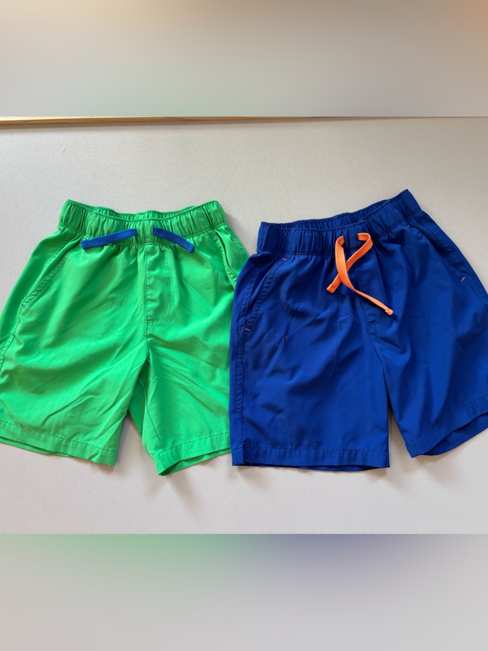 Primary Bundle 2 Pair Shorts Blue & Green Size 8-9 - note paint on blue Pair